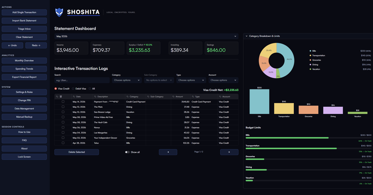 Shoshita - A finance/budgeting local-first Windows App
